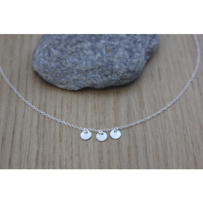 Collier argent massif 3 petites médailles rondes