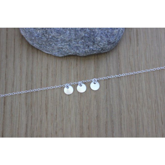 Collier argent massif 3 petites médailles rondes