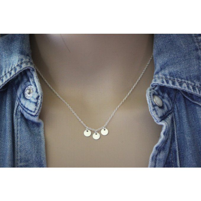 Collier argent massif 3 petites médailles rondes