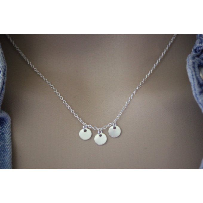 Collier argent massif 3 petites médailles rondes