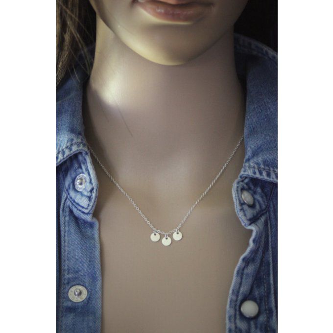 Collier argent massif 3 petites médailles rondes