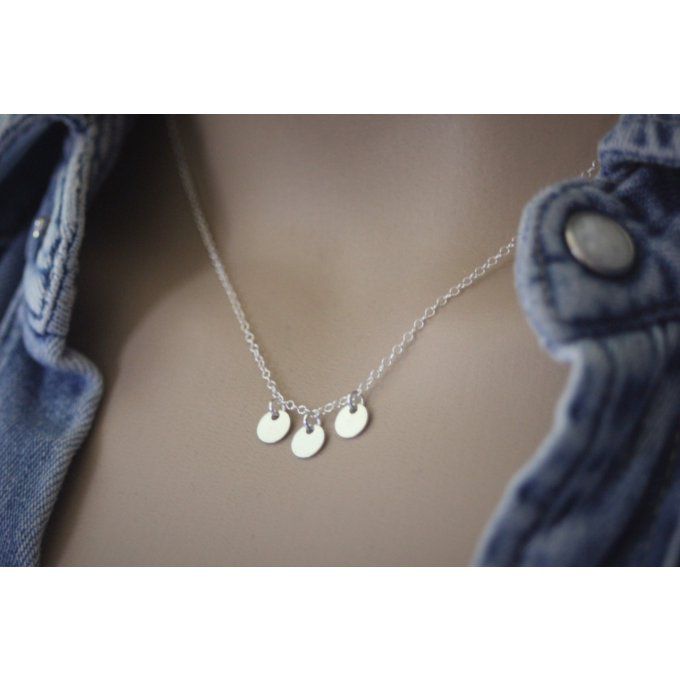 Collier argent massif 3 petites médailles rondes