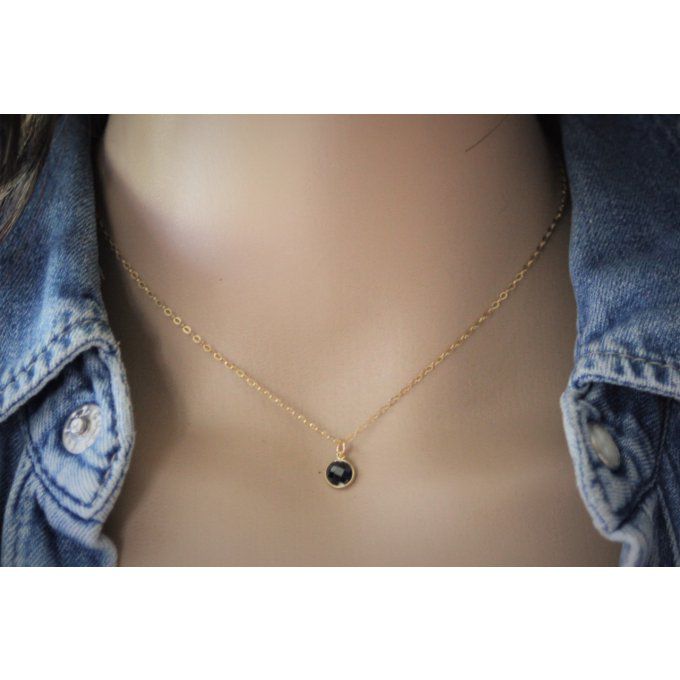 Collier or gold filled pendentif zirconium noir