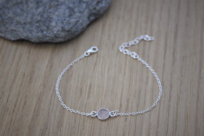 Ensemble de 2 bracelets en argent massif coeur et quartz rose