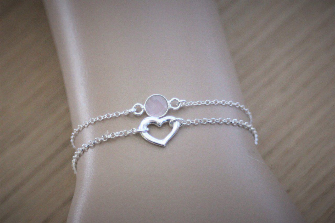 Bracelet vintage en argent sterling à breloques coeur et