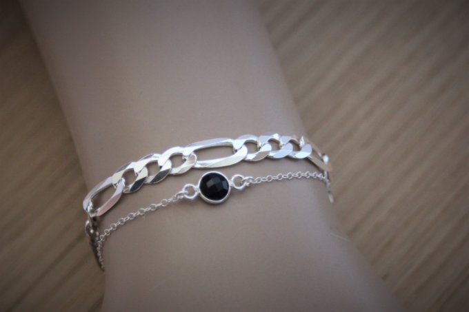 Bracelet en argent massif maille gourmette figaro