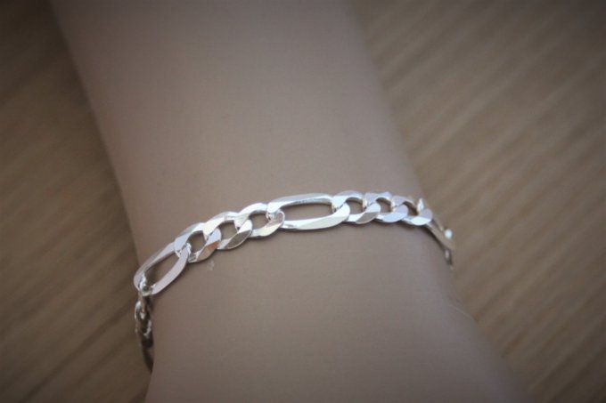 Bracelet en argent massif maille gourmette figaro