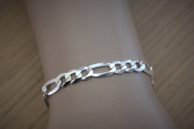 Bracelet en argent massif maille gourmette figaro