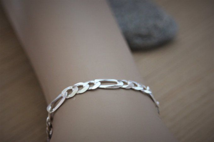 Bracelet en argent massif maille gourmette figaro