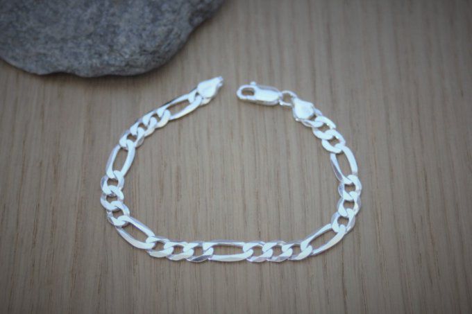 Bracelet en argent massif maille gourmette figaro