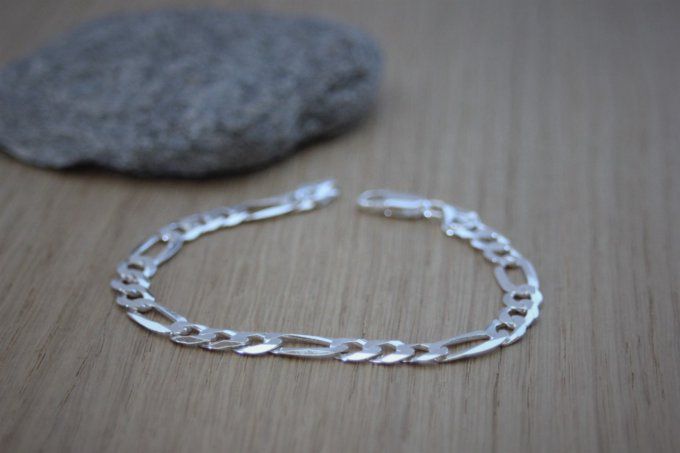 Bracelet en argent massif maille gourmette figaro