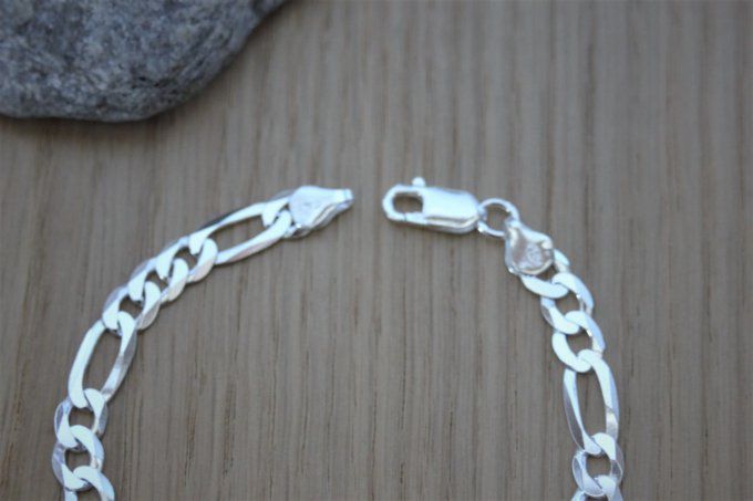 Bracelet en argent massif maille gourmette figaro