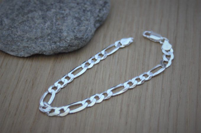 Bracelet en argent massif maille gourmette figaro