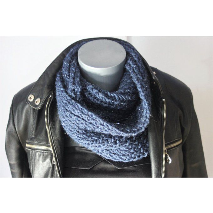 Snood - écharpe en laine de couleur bleu encre pailleté