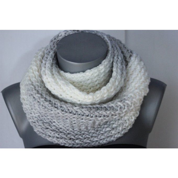 Echarpe Snood laine blanc et gris