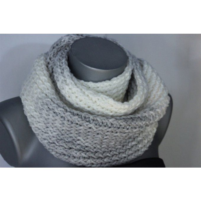 Echarpe Snood laine blanc et gris