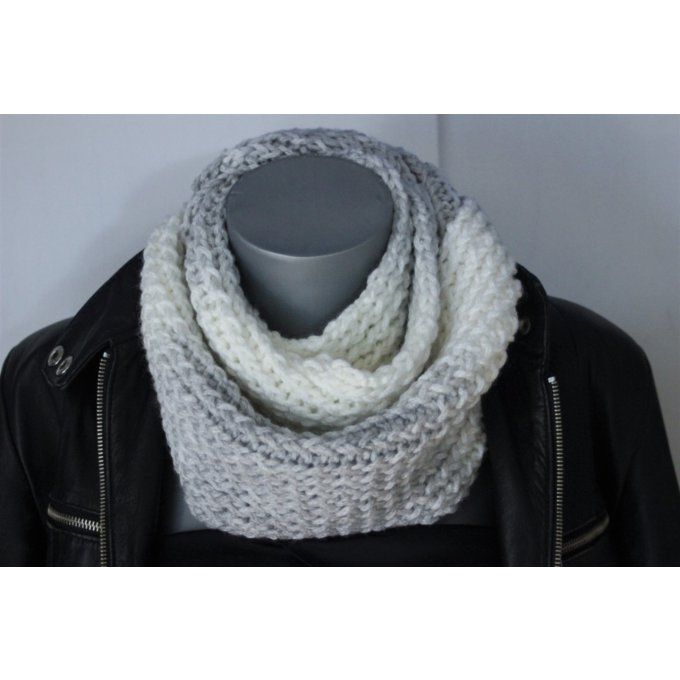 Echarpe Snood laine blanc et gris