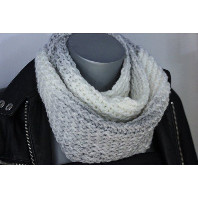 Echarpe Snood laine blanc et gris