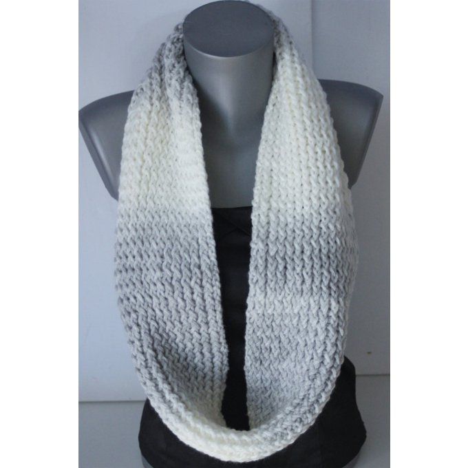 Echarpe Snood laine blanc et gris