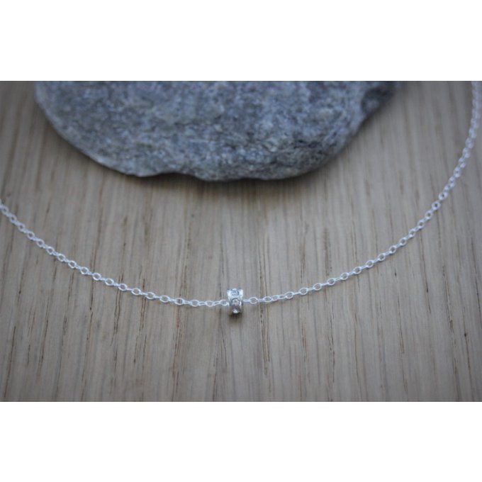 Collier argent massif rondelle strass en cristal Swarovski