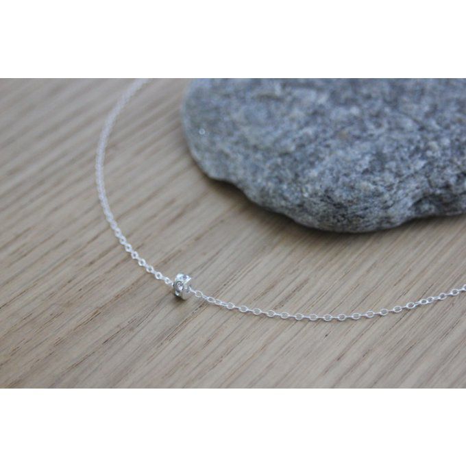 Collier argent massif rondelle strass en cristal Swarovski