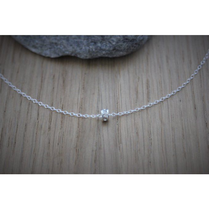 Collier argent massif rondelle strass en cristal Swarovski