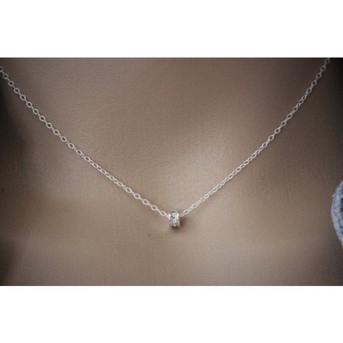 Collier argent massif rondelle strass en cristal Swarovski