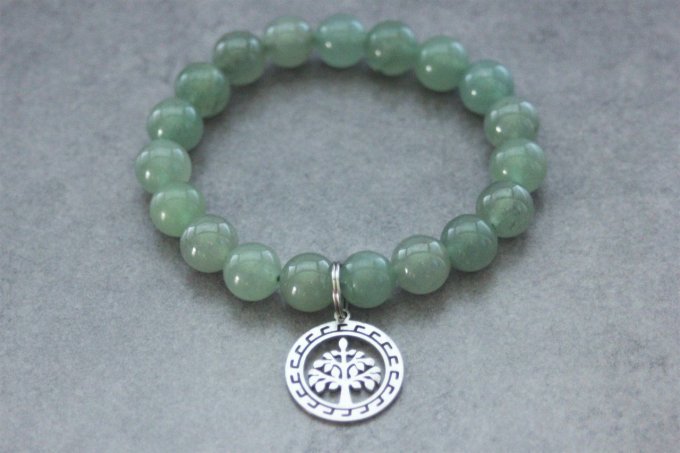 Bracelet perles aventurine et breloque arbre de vie en acier inoxydable