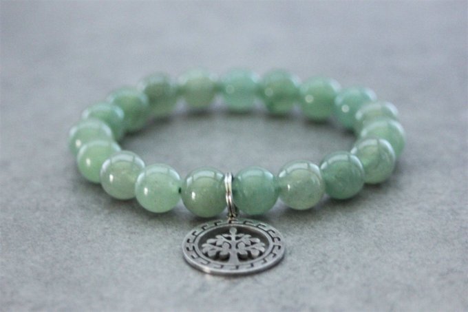 Bracelet perles aventurine et breloque arbre de vie en acier inoxydable