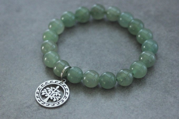 Bracelet perles aventurine et breloque arbre de vie en acier inoxydable