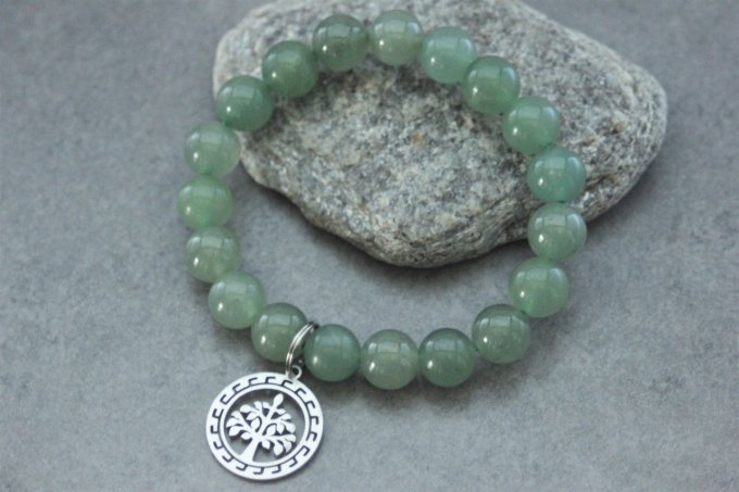 Bracelet perles aventurine et breloque arbre de vie en acier inoxydable