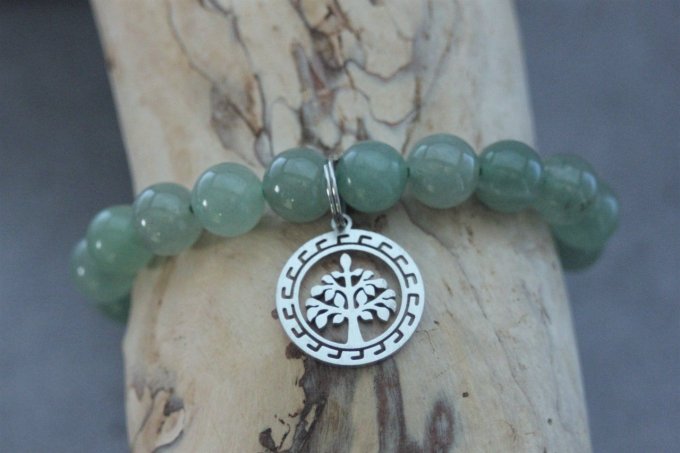 Bracelet perles aventurine et breloque arbre de vie en acier inoxydable