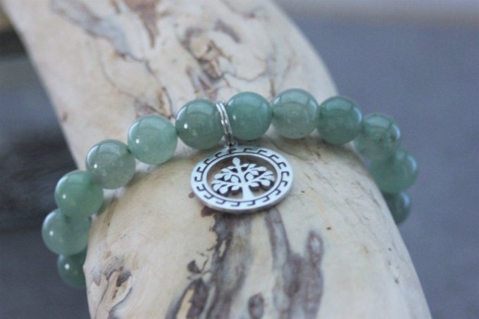 Bracelet perles aventurine et breloque arbre de vie en acier inoxydable