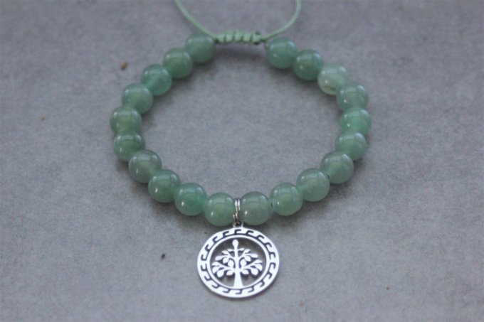 Bracelet perles aventurine et breloque arbre de vie en acier inoxydable