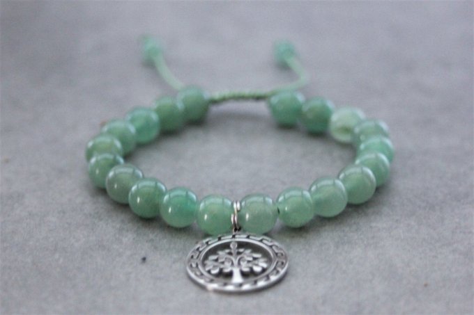 Bracelet perles aventurine et breloque arbre de vie en acier inoxydable
