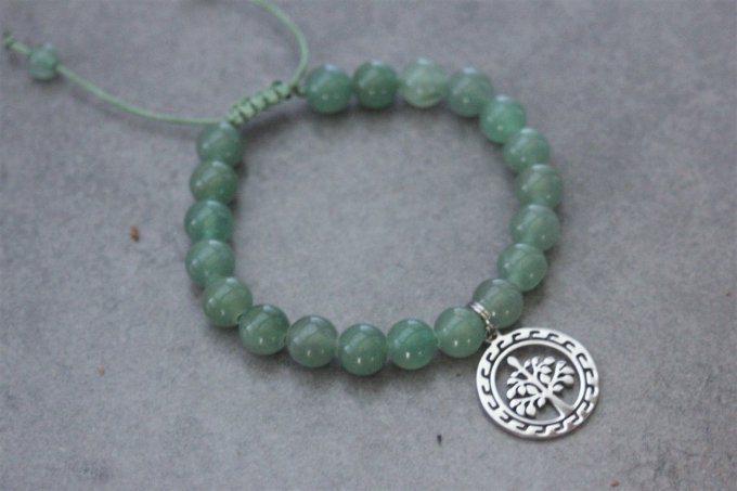 Bracelet perles aventurine et breloque arbre de vie en acier inoxydable