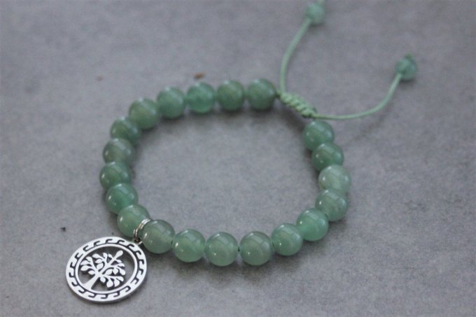 Bracelet perles aventurine et breloque arbre de vie en acier inoxydable