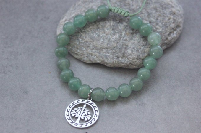 Bracelet perles aventurine et breloque arbre de vie en acier inoxydable