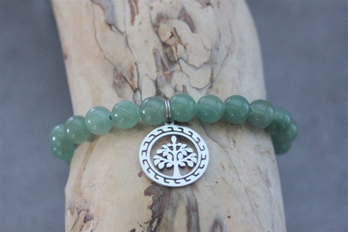 Bracelet perles aventurine et breloque arbre de vie en acier inoxydable