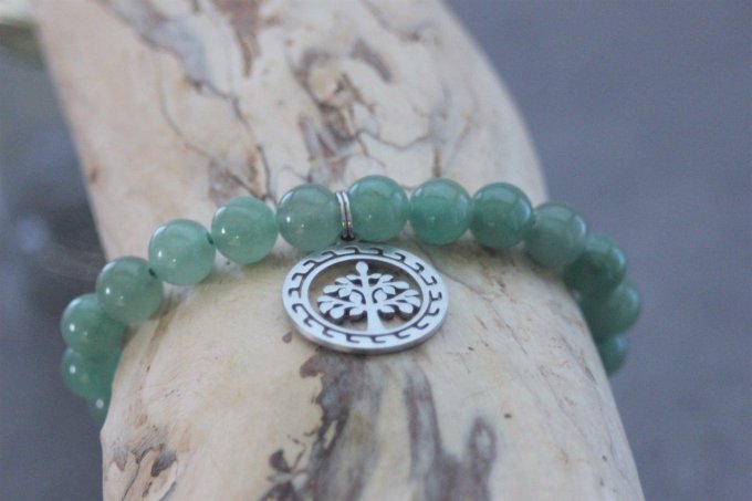 Bracelet perles aventurine et breloque arbre de vie en acier inoxydable