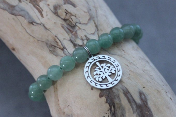 Bracelet perles aventurine et breloque arbre de vie en acier inoxydable