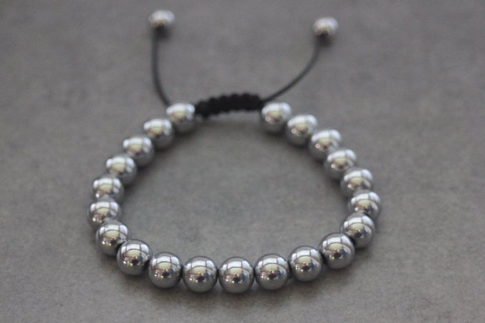 Bracelet perles hématite argenté