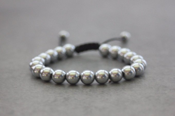 Bracelet perles hématite argenté