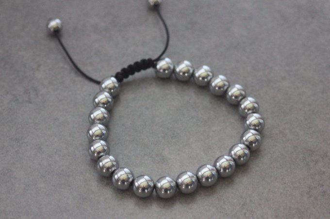 Bracelet perles hématite argenté