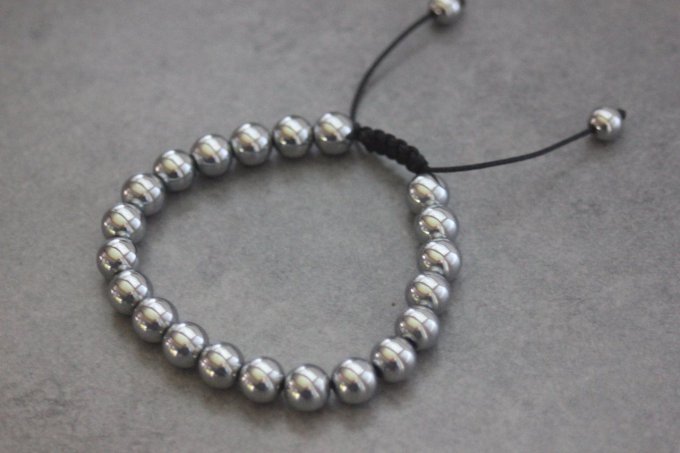 Bracelet perles hématite argenté