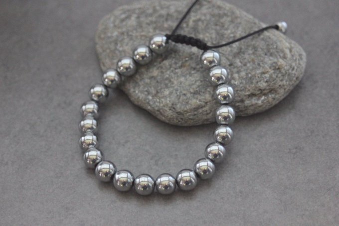 Bracelet perles hématite argenté