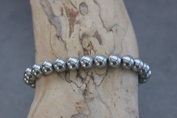 Bracelet perles hématite argenté