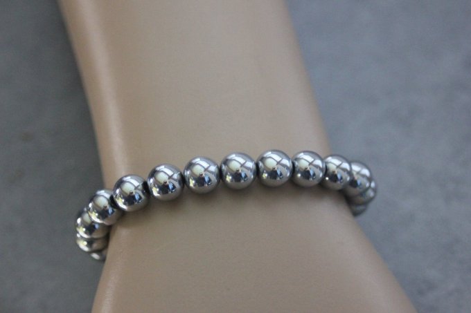 Bracelet perles hématite argenté