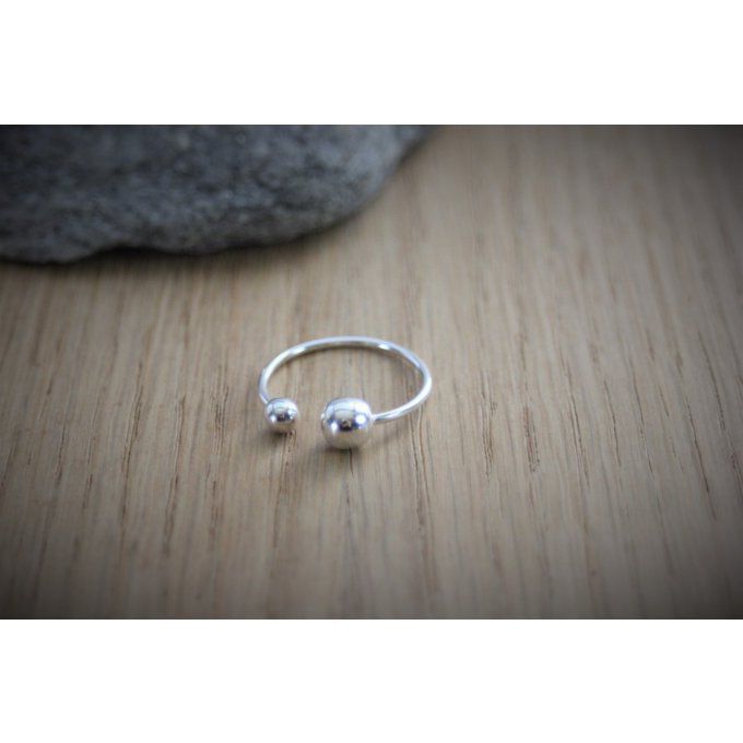 Bague boules en argent massif taille ajustable