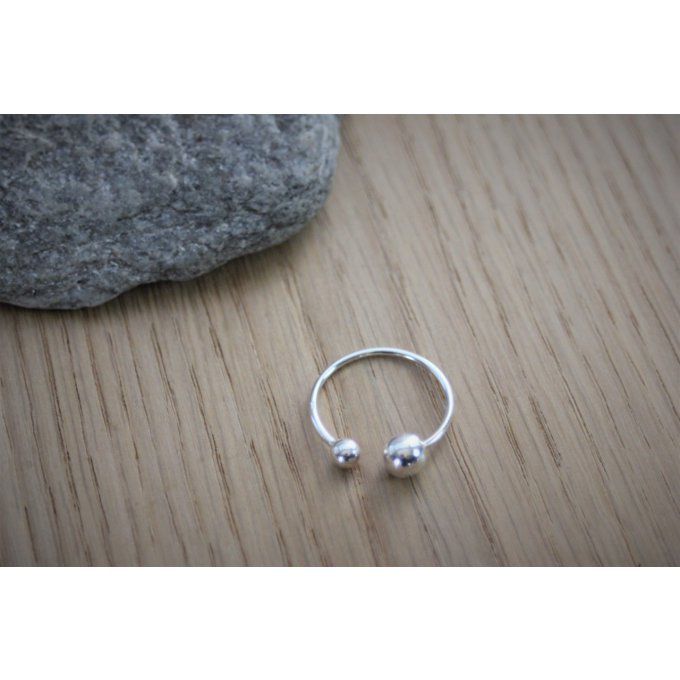 Bague boules en argent massif taille ajustable